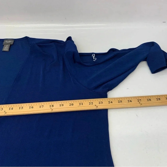 Chicos Travelers 3 Cardigan Woman  Extra Large  Blue Open Slinky Knit 3/4 Sleeve - Picture 10 of 11